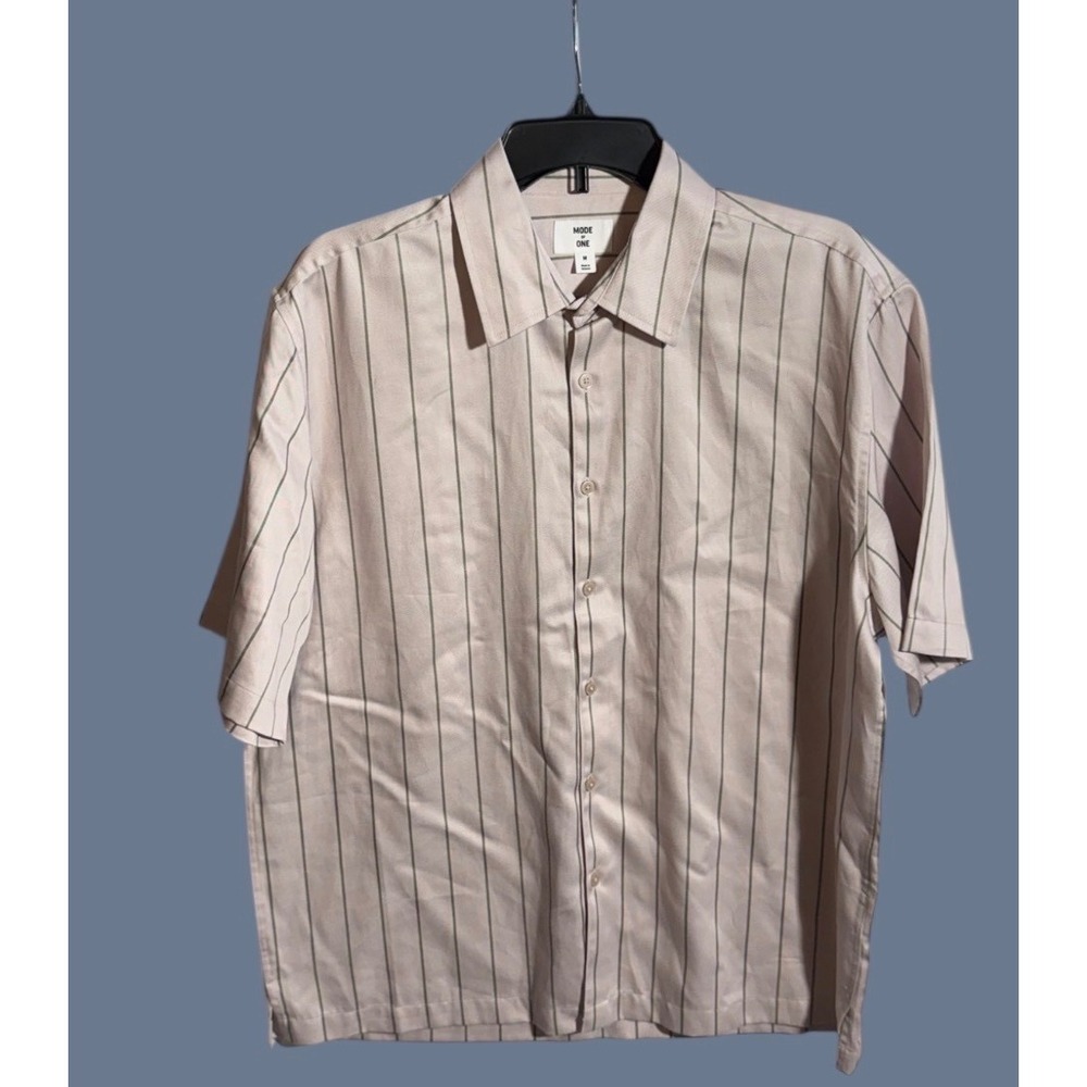 Mode of One‎ Men's Relaxed-Fit Printed Button-Down Shirt Cool Putty MEDIUM
